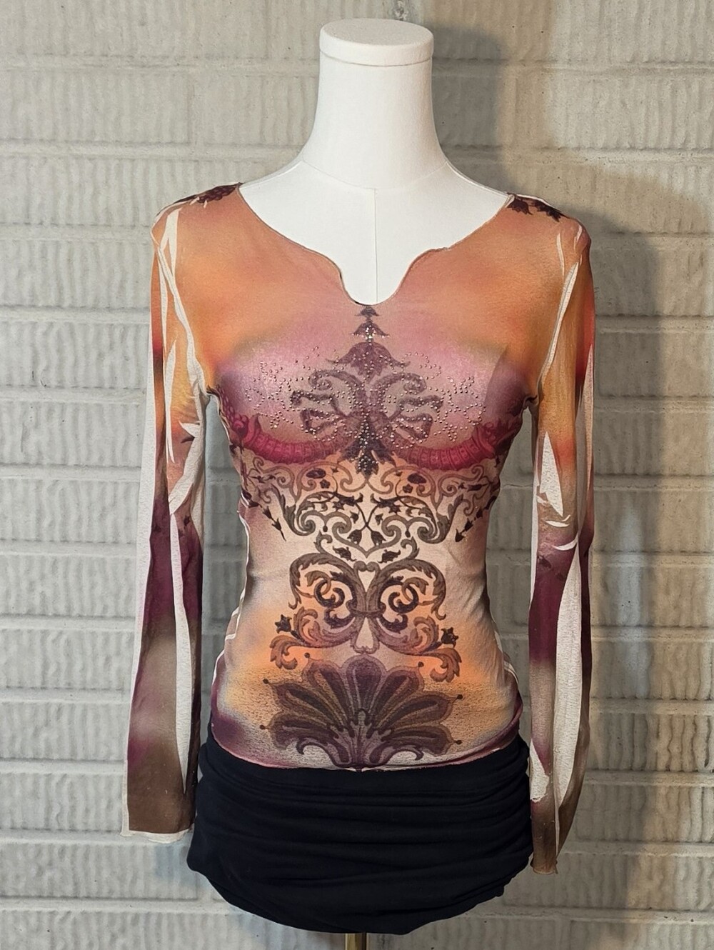 Vintage Y2k Limited Too Sheer Paisley Mesh Long Sleeve Top